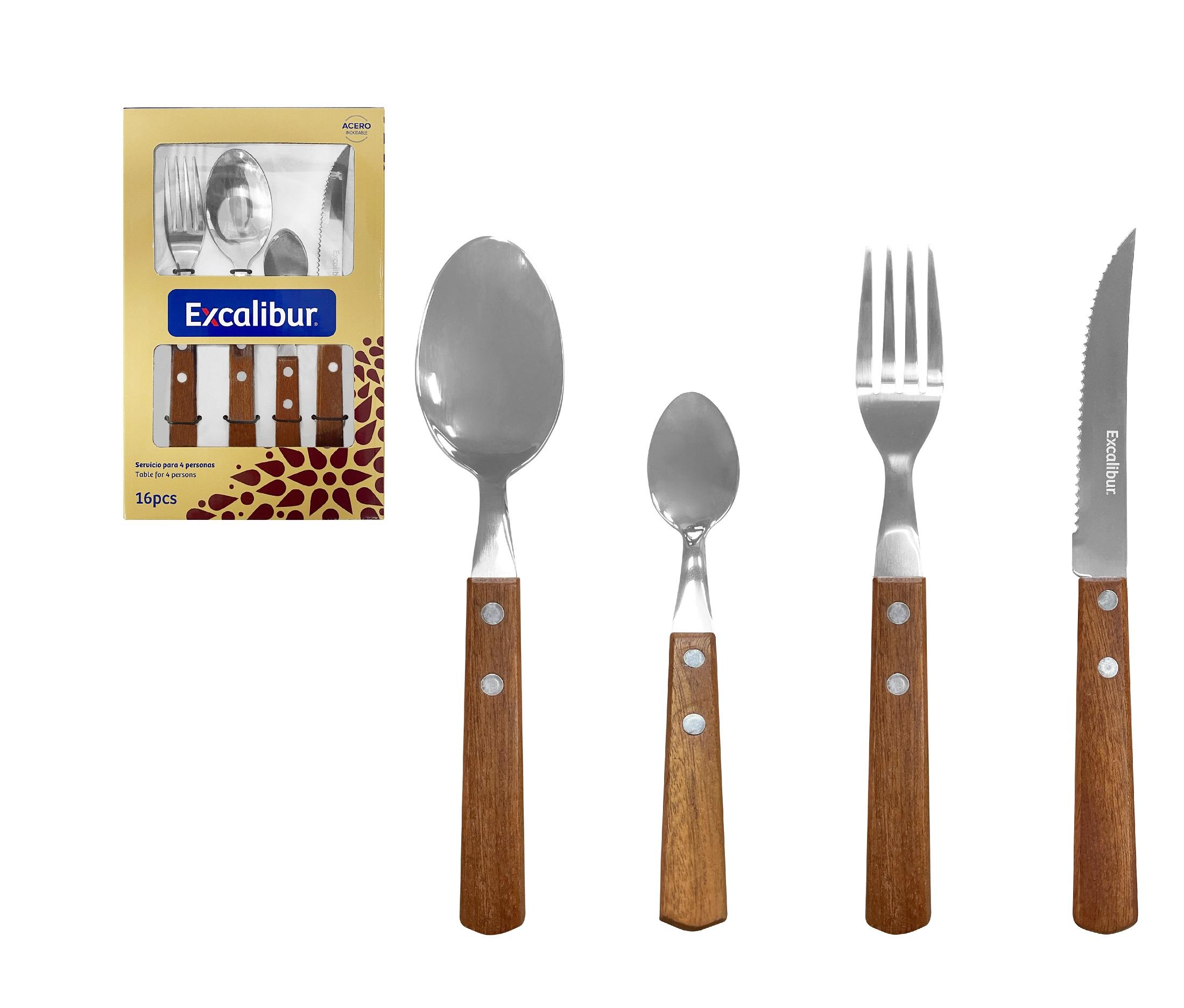 JUEGO CUBIERTOS MANGO MADERA 16 PIEZAS G 0D