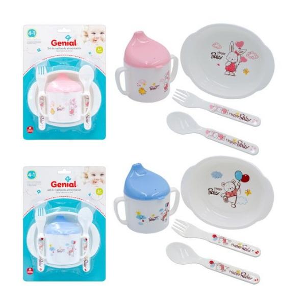 SET DE PLATO HONDO, VASO Y CUBIERTOS BEBES +4M G:0D