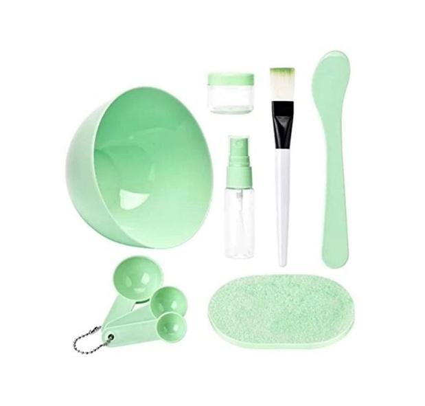 KIT UTENSILIOS MASCARILLA FACIAL 9 PIEZAS BROCHA,TAZA,SPRY G0D