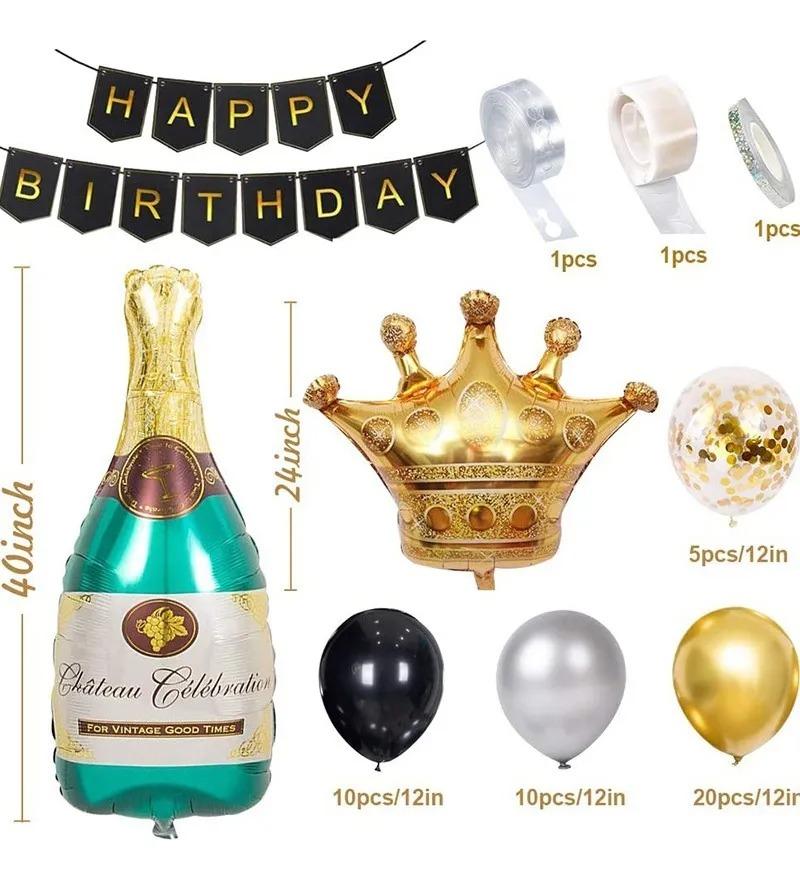 KIT DECORACION DE FIESTA CUMPLEAÑOS HOMBRE CORONA BOTELLA G0D