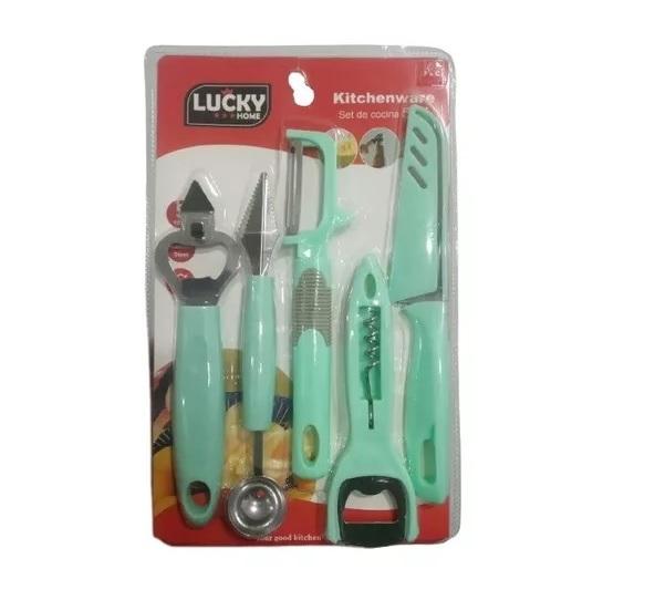 SET UTENSILIOS COCINA 5 PIEZAS CUCHILLO DESTAPADOR PELADOR G0D