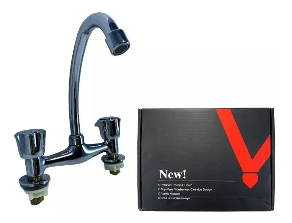 GRIFO FREGADERO DOBLE POMO METALICO CUELLO ALTO G:0D
